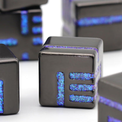 D6 Metal Dice, 16mm 6 Sided Dice Set, ZHOORQI 6Pcs/Set Tech-Themed New Concept Glittery Lines D6 Dice for DND, Tabletop RPGs Gifts（D6-Glitter Blue）