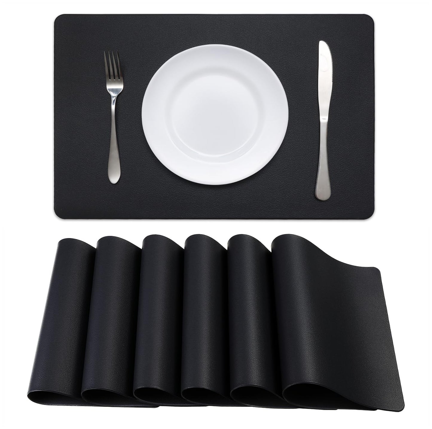 Faux Leather Halloween Placemats HeloHo Black Table Place Mats Set of 6 Waterproof Oilproof Heat Stain Resistant Placemats Washable Wipeable Placemat for Kitchen Dining Table Decoration Indoor Outdoor