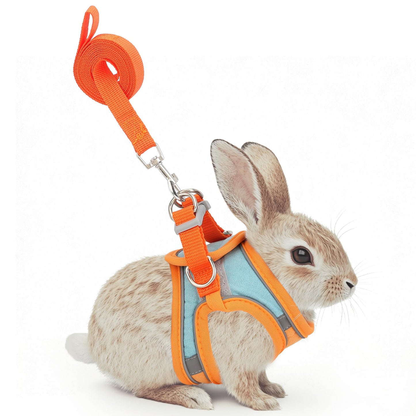 Filhome Adjustable Rabbit Harness and Leash Set Double Buckle with Reflective Strips Soft Bunny Breathable Vest Harness for Kitten Ferret Pig Puppy Small Animal Walking Accessories