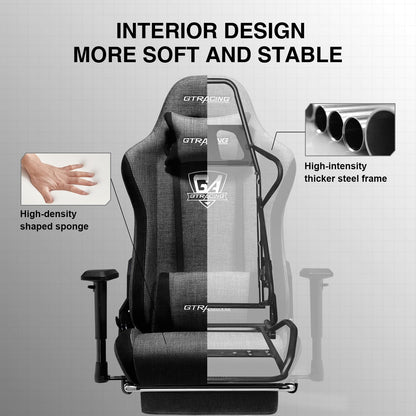 GTRACING Gaming Chair with Footrest, Fabric Breathable Big and Tall Ergonomic Computer Chair 350 lbs with Adjustable Lumbar Support and Recliner, High Back Game Chair for Office Gaming, Darkgray