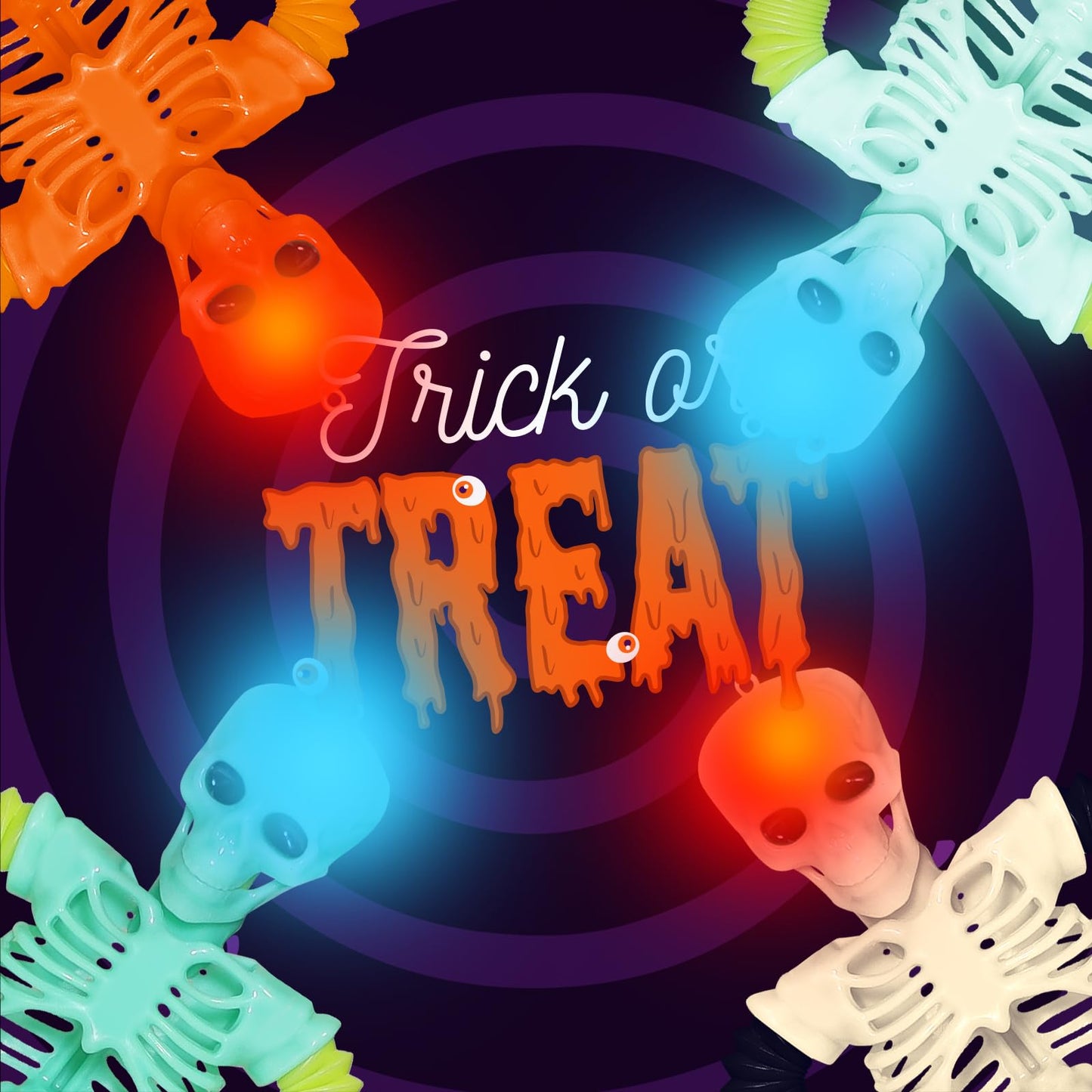Halloween LED Skeleton Pop Tubes Light Up 4 Pcs Halloween Sensory Fidget Toys, Telescopic Suction Cup Autism ADHD Halloween Party Favors Goodie Bags Basket Stuffers Trick or Treat Toys for Kids 3+