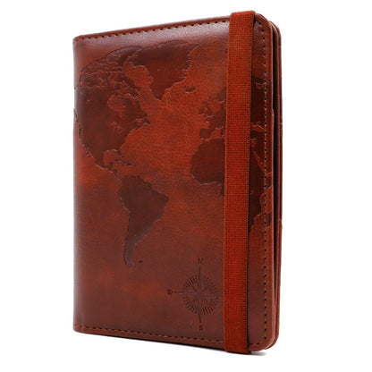 kandouren RFID Blocking Passport Holder Cover Case,Travel Luggage Passport Wallet Made with Brown Map Crazy Horse PU Leather for Men & Women