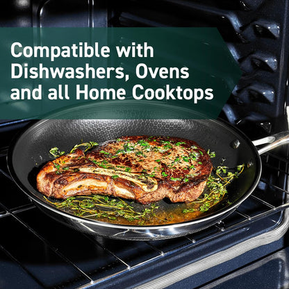 HexClad Hybrid Nonstick 6-Piece Fry Pan Set, 8, 10, and 12-Inch Frying Pans with Tempered Glass Lids, Stay-Cool Handles, Dishwasher-Friendly, Induction Ready, Compatible with All Cooktops
