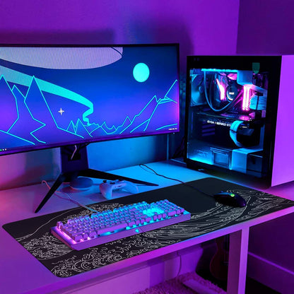 iCasso Mousepad, Gaming Mouse Pad, XXL Large Desk Mat, Big Rubber Base Mouse Mat with Stitched Edges, Computer Keyboard Desk Pad for Work, Game, Office, Home - Black Wave of Kanagawa