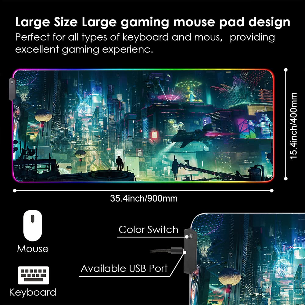 Imegny RGB Mouse Pad, XXL LED Gaming Mouse Mat Heavy Duty Anty Slip 35.4 * 15.7 Inches greencity