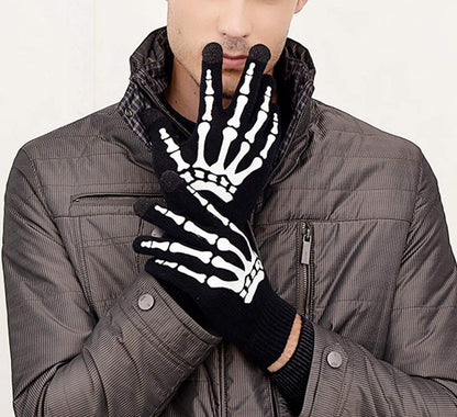 Glovion Skeleton Winter Gloves for Women & Men - Touch Screen Skull Full Finger Gloves for Halloween, Christmas Parties