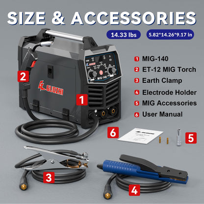 GZ GUOZHI 140A MIG Welder, 3 in 1 Welder FLUX MIG/ARC/Lift TIG Multi-Process Mig Welder, 110V Welding Machine, Welder Machine 110v Flux Core Welder with Welding Gun