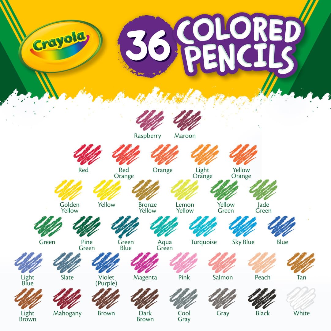 Crayola Colored Pencils (36ct), Kids Pencil Set, Back to School Essentials, Must Have Classroom Supplies for Kids, Pre-Sharpened Coloring Book Pencils, 3+
