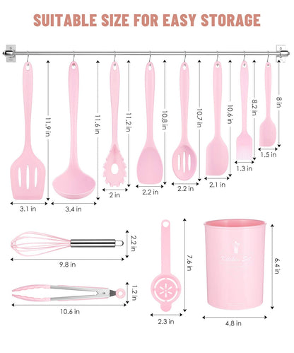 Kitchen Utensils Set-12 Pieces Silicone Cooking Utensils Set (Dishwasher Safe) 392°F Heat Resistant Spatula Set, Nonstick Cookware