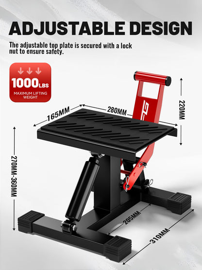 JFG RACING Motorcycle Dirt Bike Stand 1000Lbs Capacity Lift Jack Hoist Table Height Adjustable Lifting Stand Ideal for Dirt Pit Bike Repair&Maintainance,Dirt Bike Accessories