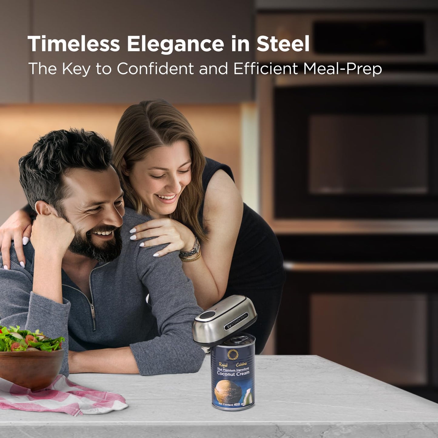 Kitchen Mama Orbit One Stainless Steel Rechargeable Electric Can Opener: Hands-free, USB-C Charging, Automatic Stop, Smooth Edge, Safety, Blade for Large Cans, Heavy Duty, Soda Can and Pop Can