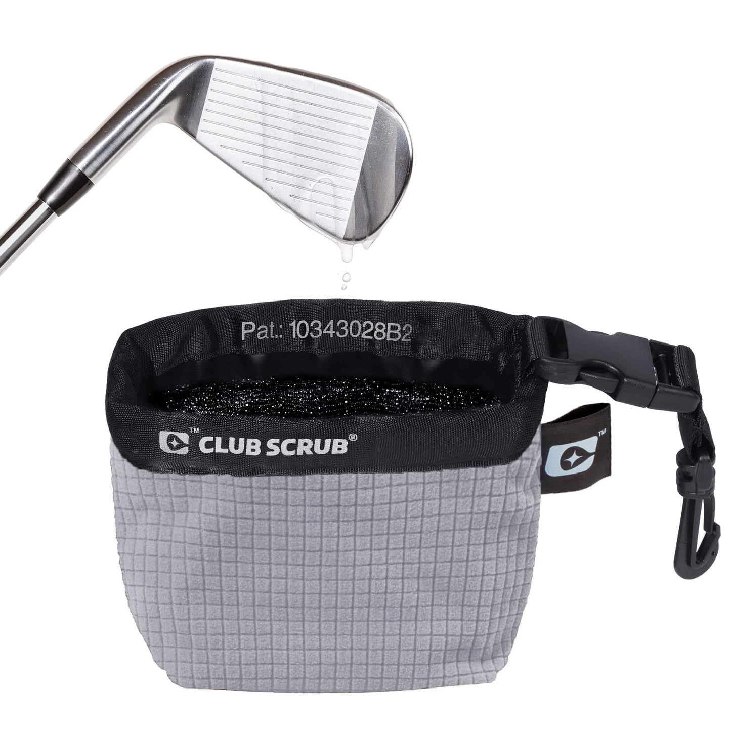 Club Scrub Golf Club and Golf Ball Cleaning Bag, Waterproof Clean Face Technology Liner, Perfectly Dry Microfiber Exterior, Detachable Clip, Machine Washable, Cleans Club Grooves, Gray Pro