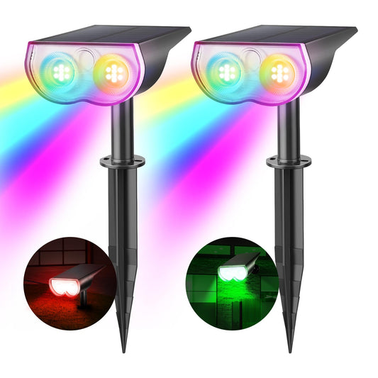 Consciot Solar Spot Lights Outdoor, Halloween Decorations 22 LEDs IP67 Waterproof Color Changing Solar Outdoor Lights, 8 Colors, 2-in-1 Adjustable Wall Lights for Garden Yard Pathway, 2 Pack(RGB)