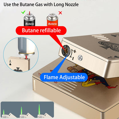Klasyt Jet Torch Lighter, Green Flame Ace Card Refillable Butane Metal Windproof Poker of Spades Cool Lighter Design, Outdoor, Indoor, Camping, BBQ, Candle, Birthday, Gift for Men