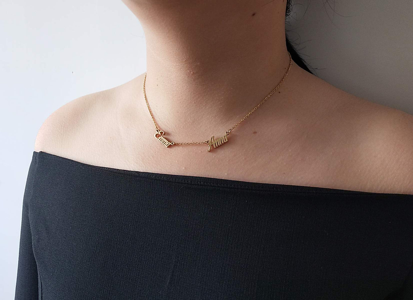 GR35Z9 Custom Name Necklace with 4 Names for Women Personalized Multiple Names Necklace 18k Gold Plated Stainless Steel Initial Pendant Jewelry Gift for Mother Day