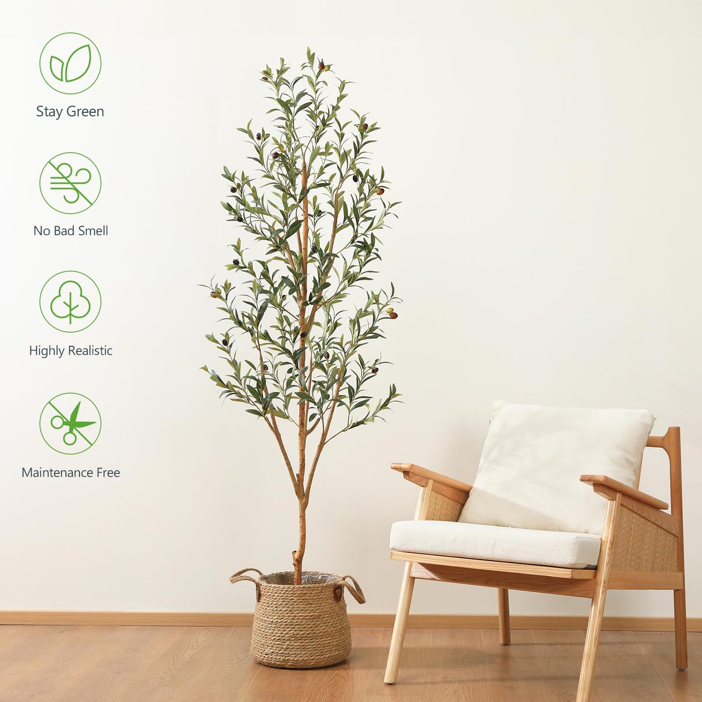 Kazeila Artificial Olive Tree 6FT Tall Faux Silk Plant for Home Office Decor Indoor Fake Potted Tree with Wood Branches and Fruits