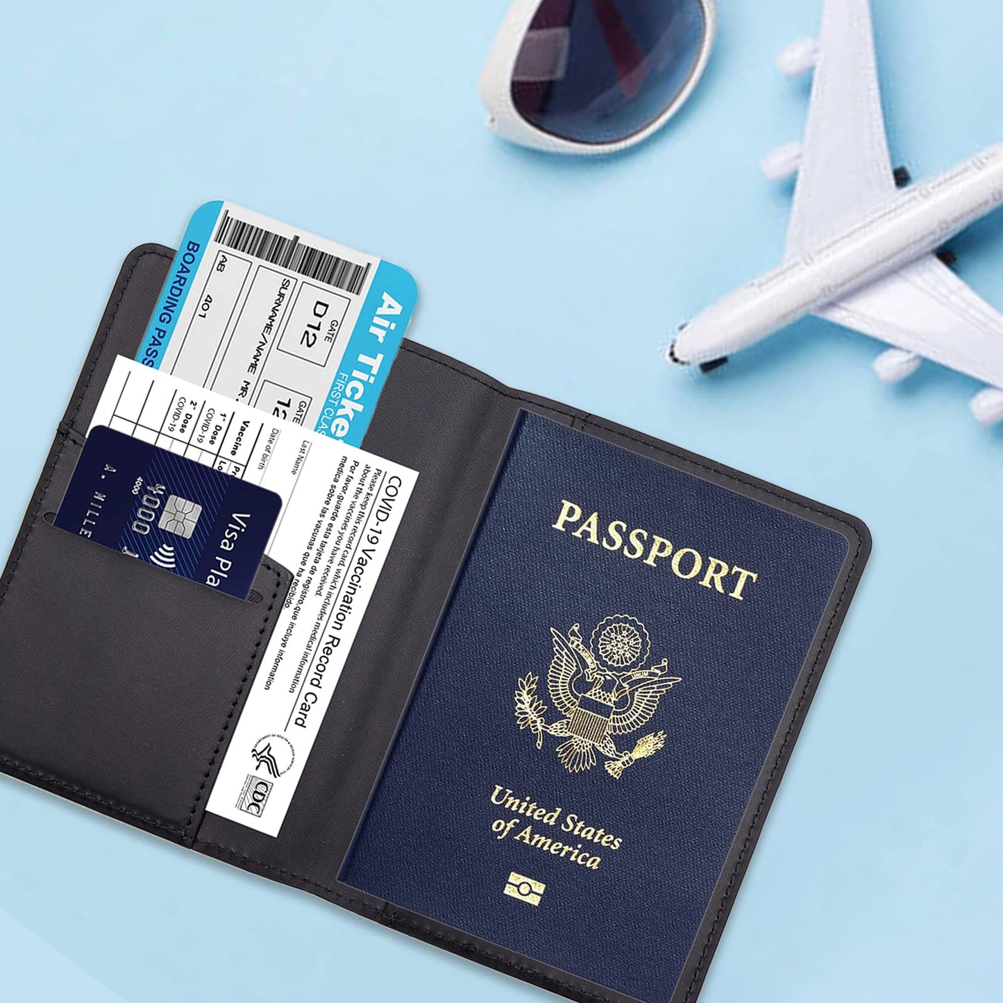 Deziliao Passport Holder,Passport Holder Card Slots, Passport and Vaccine Card Holder Combo, Cute Passport cover for Women and Men, with Waterproof Rfid Blocking, Passport Travel Wallet(Black)