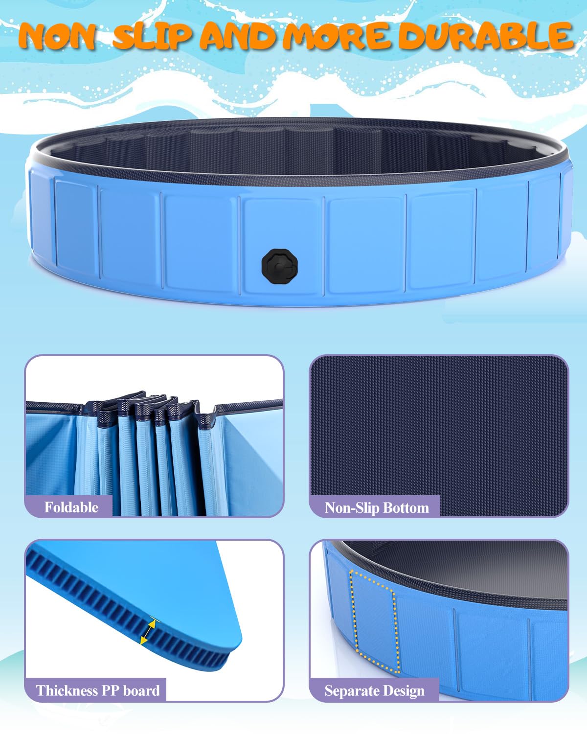 Instraella 120x20'' Extra Large Dog Pool Foldable Plastic Bathtub for Large Dogs,1mm Durable and Collapsible Pet Bathing Tub Portable Outside Swimming Pool for Kiddie and Dogs