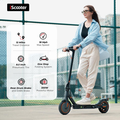 iScooter Electric Scooter, 12 Miles Long Range, 18 Mph Top Speed, Commuting Electric Scooter with Cuise Control, Double Braking Systems Escooter for Adults and Teens - i8