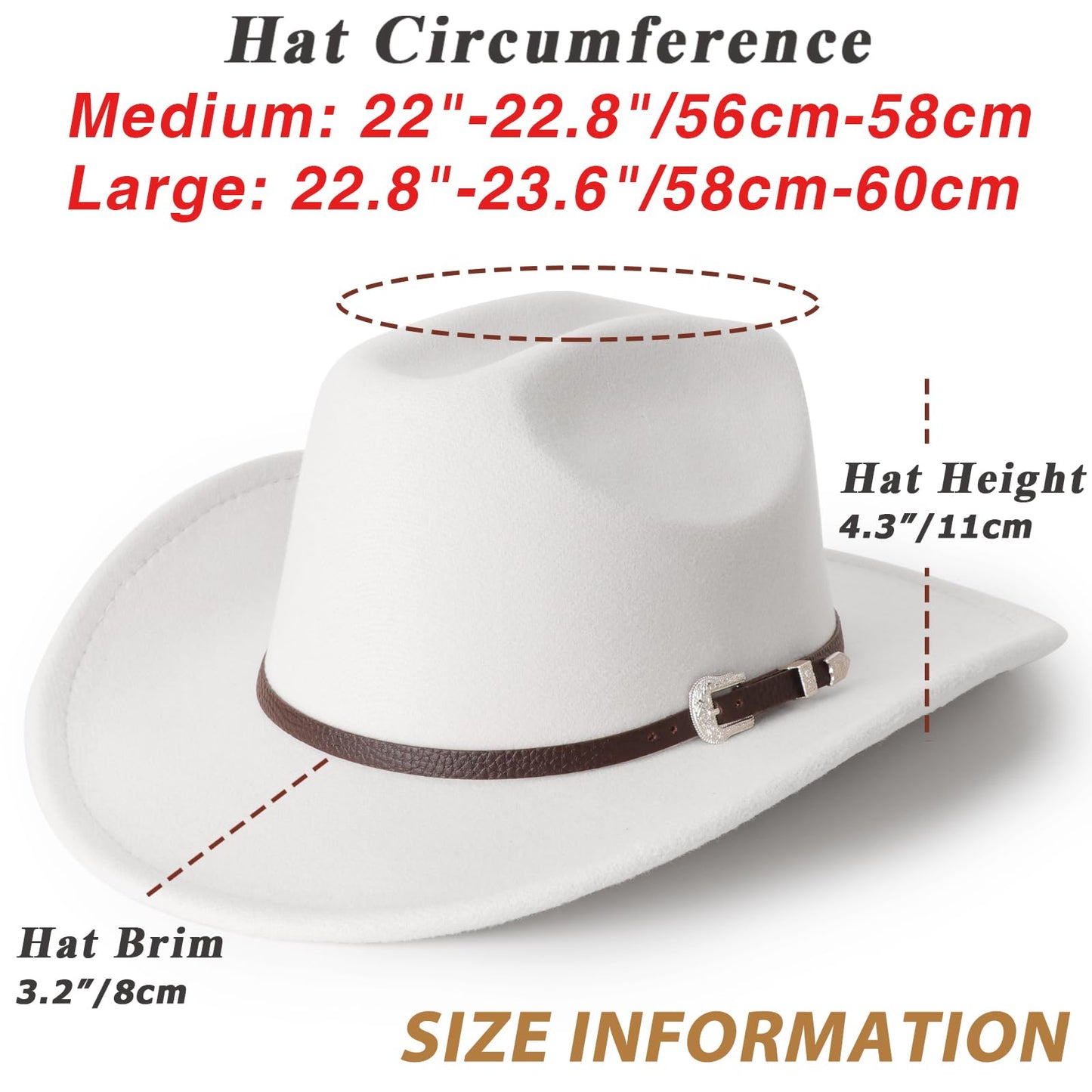 DRESHOW Classic Western Felt Cowboy Cowgirl Hat for Women Men Outdoor Wide Brim Belt Buckle Retro Panama Hat Unisex Rolled up Caps