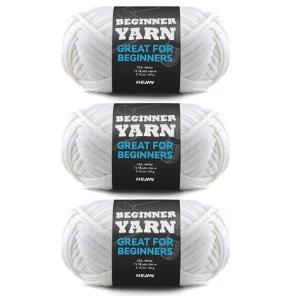 3x60g White Yarn for Crocheting and Knitting;3x66m (72yds) Cotton Yarn for Beginners with Easy-to-See Stitches;Worsted-Weight Medium #4;Cotton-Nylon Blend Yarn for Beginners Crochet Kit Making
