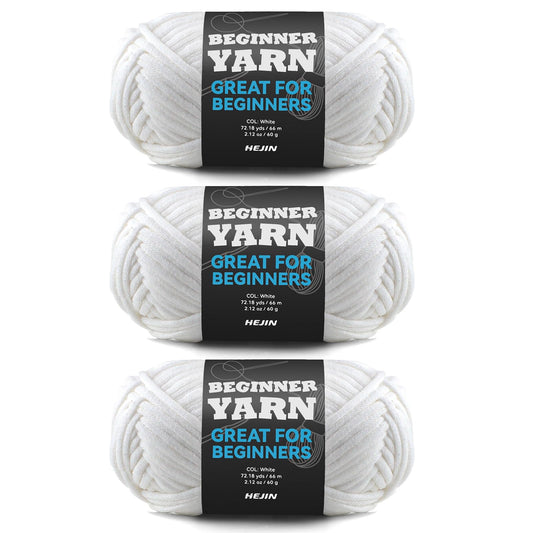 3x60g White Yarn for Crocheting and Knitting;3x66m (72yds) Cotton Yarn for Beginners with Easy-to-See Stitches;Worsted-Weight Medium #4;Cotton-Nylon Blend Yarn for Beginners Crochet Kit Making