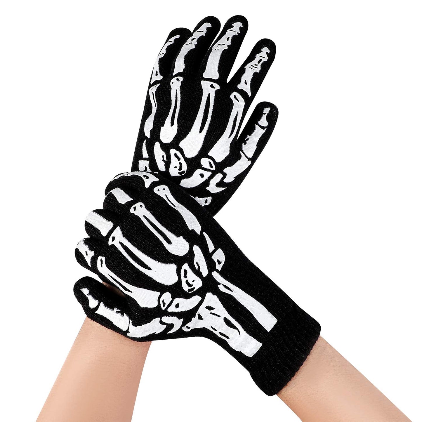 Cooraby 3 Pairs Glow in the Dark Full Finger Skeleton Gloves Halloween Skull Bone Gloves