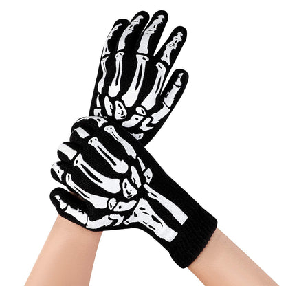 Cooraby 3 Pairs Glow in the Dark Full Finger Skeleton Gloves Halloween Skull Bone Gloves