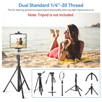 KDD iPad and Phone Tripod Mount Adapter with Ball Head, iPad Holder for Tripod, 360 Rotatable Tablet Clamp Mount fits iPad Pro 12.9, Air Mini 3 4, Galaxy Tab, Surface Pro, Selfie Stick(5.3-10.6")