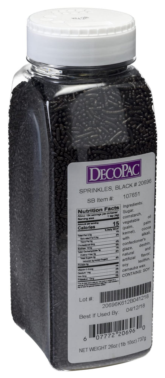 DecoPac Black Sprinkles | Extra Large 26oz Pack | Cake Sprinkle Mix, Fancy Sprinkles For Cake Decorating, Handheld Container, Candy Sprinkles, Cake Sprinkles - Black