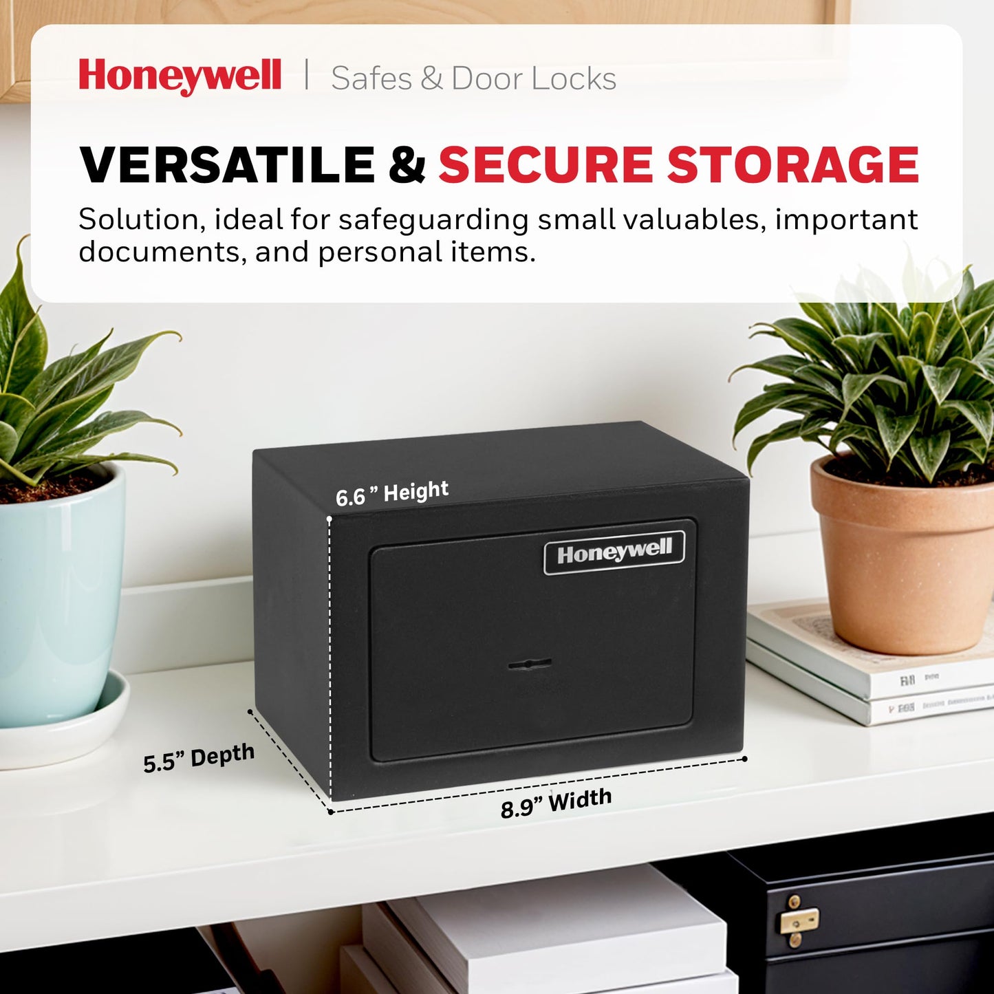 Honeywell Safes & Door Locks - Bolt Down Small Safe Box for Valuables - Steel Security with Key Lock for Personal Document Safety Box - Scratch Resistant & Carpeted Floor - 0.19 CU - Black - 5002