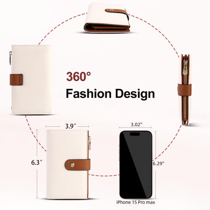 yiijay Women's Wallets RFID Blocking Leather Trifold Clutch Wallet Credit Card Holder Ladies Travel Wallet Purse with Pen Holder