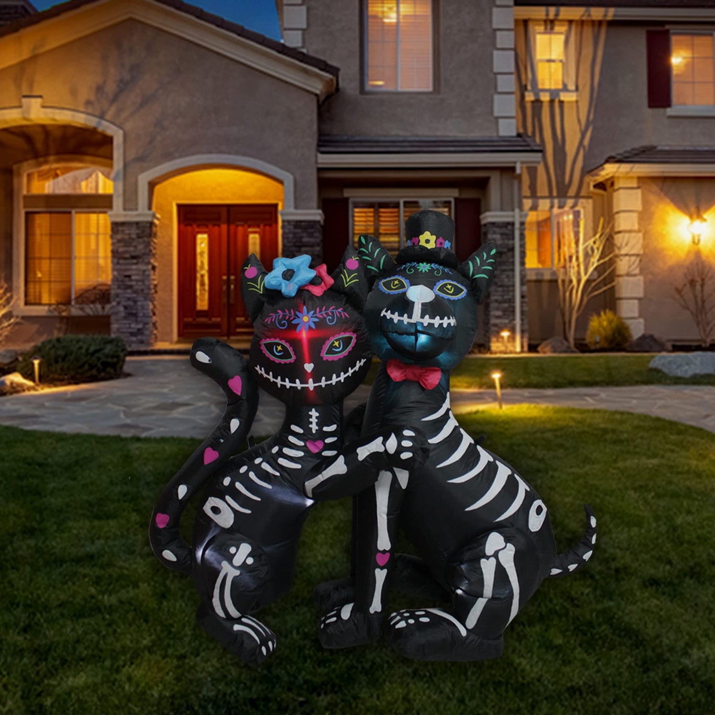 KITBONIS 4 Ft Halloween Inflatables Cat and Dog Day of The Dead Decorations Inflatable, Halloween Inflatables Outdoor Decorations with Built-in LED Lights for Front Yard Lawn Garden Party