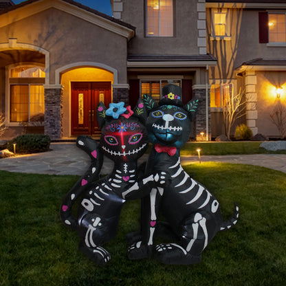 KITBONIS 4 Ft Halloween Inflatables Cat and Dog Day of The Dead Decorations Inflatable, Halloween Inflatables Outdoor Decorations with Built-in LED Lights for Front Yard Lawn Garden Party