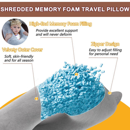 1 MIDDLE ONE Car Pillow for Kids, Memory Foam Travel Pillow for Car and Adults, Kid Travel Pillow for Sleeping on Road Trip, Small Body Pillow for Kids (Grey)