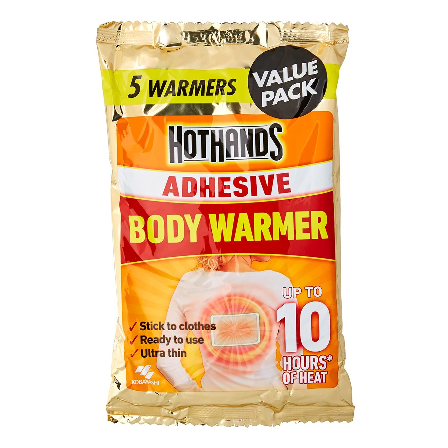HOTHANDS Adhesive Body Air Activated Warmer Up to 10 Hours of Heat, 5 Count (Pack of 1)