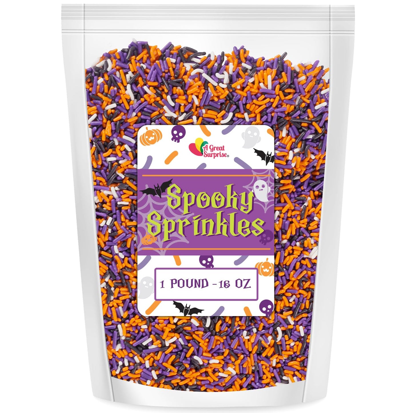 Halloween Sprinkles - Bulk Sprinkles -16 Oz - Orange, Black, Purple and White Jimmies - Spooky Halloween Sprinkles