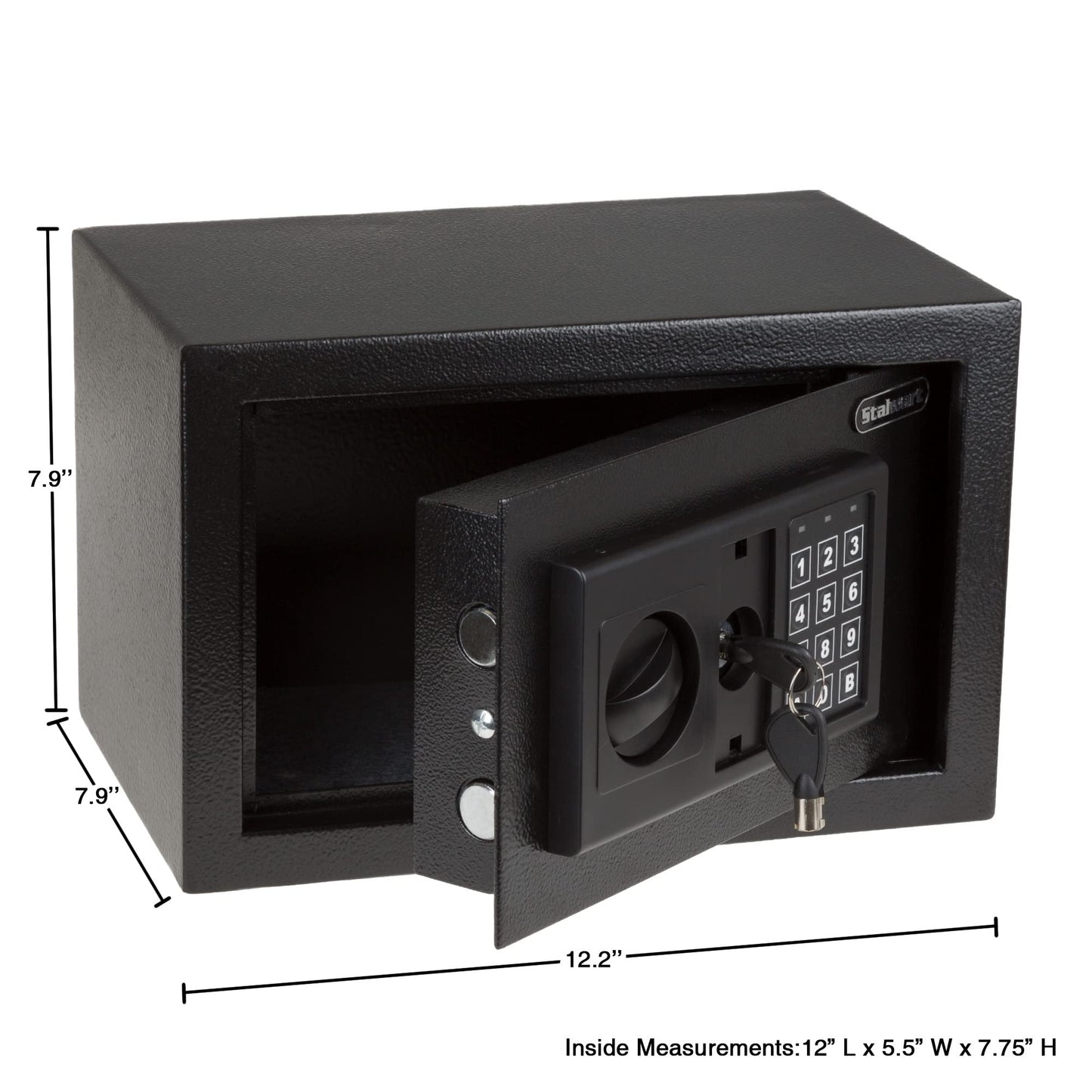 Digital Safe - Electronic Steel Safe with Keypad and Manual Override Keys - Protect Money, Jewelry, Passports - For Home, Business by Stalwart (Black), 12.2" (L) x 7.9" (W) x 7.9" (H)