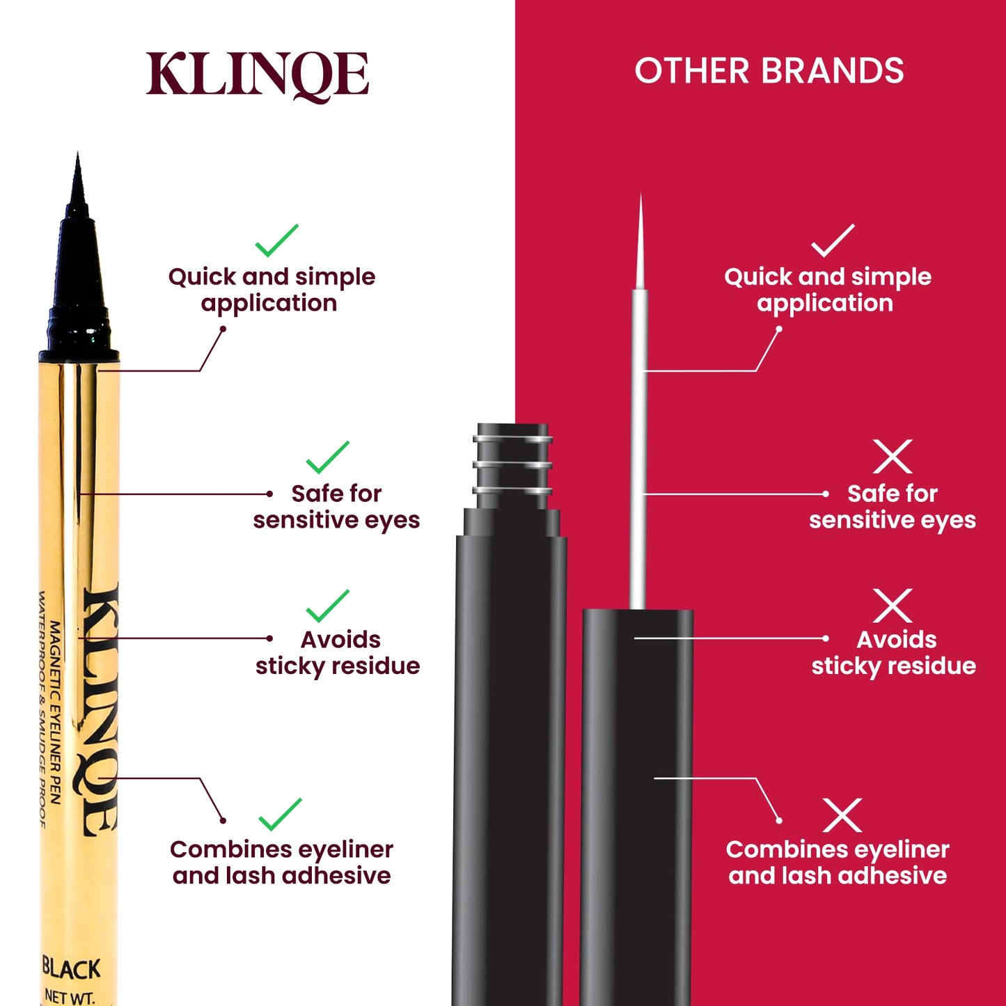 KLINQE Black Eyeliner Eyelash Glue Liner, Latex Free Lash Adhesive, Strong Hold, Glue Pen For Strip Lash, Magnetic Eyelashes, Smudge Proof, Eye Jewelry