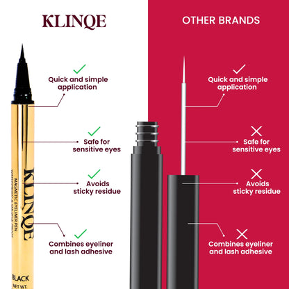 KLINQE Black Eyeliner Eyelash Glue Liner, Latex Free Lash Adhesive, Strong Hold, Glue Pen For Strip Lash, Magnetic Eyelashes, Smudge Proof, Eye Jewelry