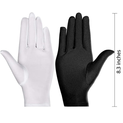 HESTYA 2 Pair Women Stretchy Spandex Gloves Short Stain Costume Formal Gloves for Halloween Cosplay Party Uniform Parade(8.3 Inch)