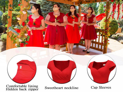 Hanpceirs Women's Cap Sleeve 1950s Vintage Party Dress Cocktail Dress Formal Dresses with Pocket Pumpkin L