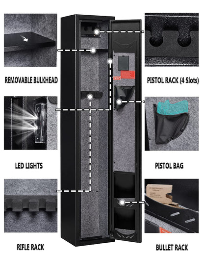 KAER 2-Gun Safes for Home Rifle and Pistols Electronic Gun Security Cabinet Quick Access Gun Rifle Gun Security Cabinet Safes Gun Cabinet for Shotguns with Built-in Removable Storage Shelf-1.73