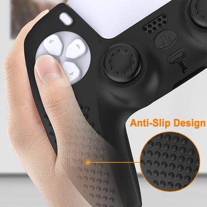 iCarp PS5 Controller Skin, Anti-Slip Soft Silicone Protective Cover Case for PlayStation 5 DualSense Wireless Controller, 1Pack with 4 Thumb Grip Caps and L2R2 Trigger Extenders (Black)