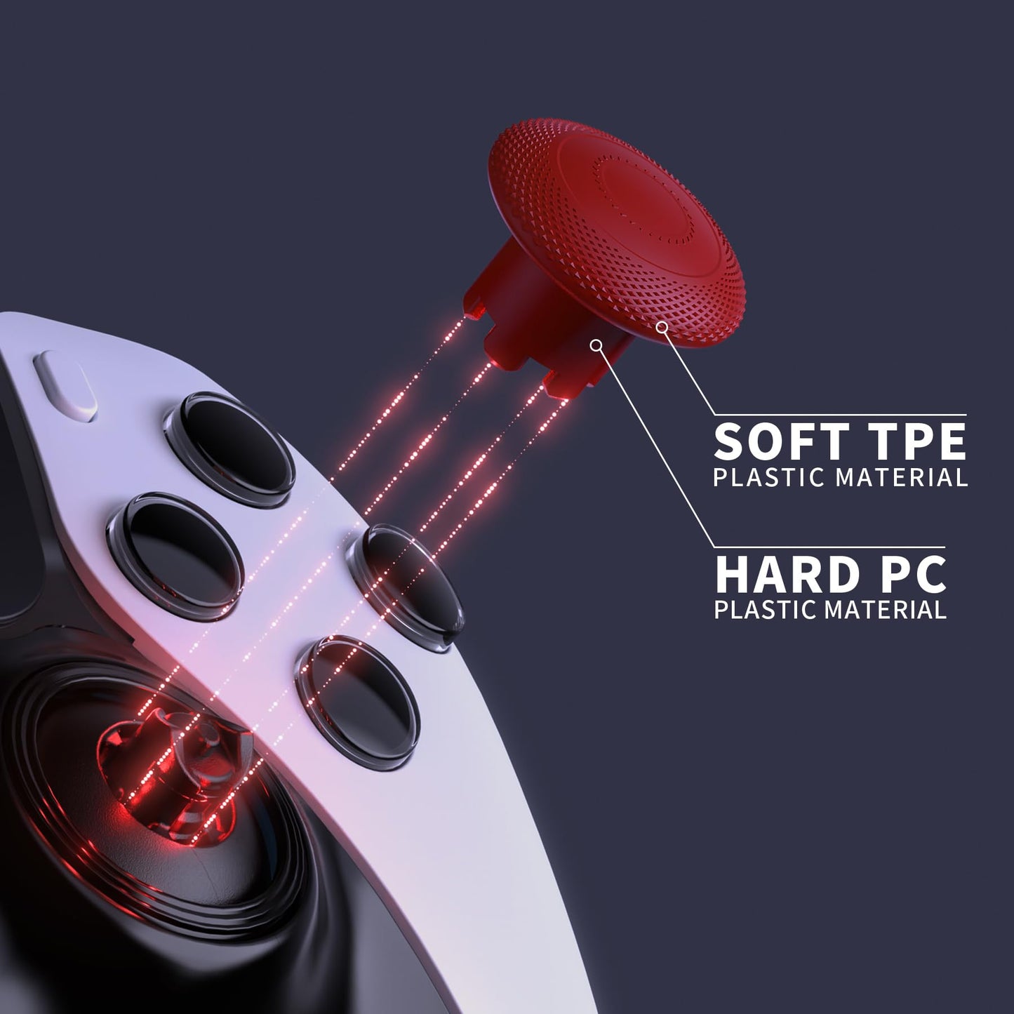 eXtremeRate ThumbsGear Interchangeable Thumbsticks for PS5 Edge Controller, Replacement Carmine Red Analog Thumb Sticks Caps for PS5 Edge Controller - 4 Heights 3 Surfaces Grips - NO Thumbstick Base
