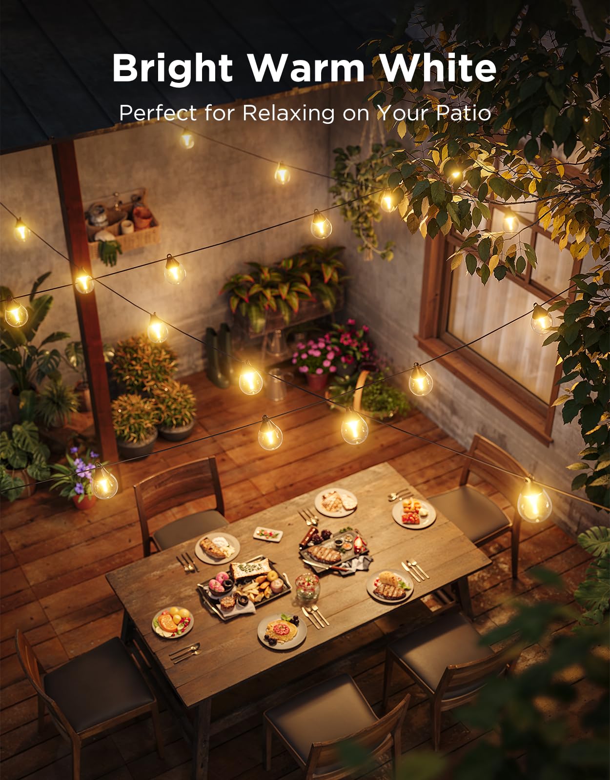 Govee Outdoor Clear Bulb String Lights, 48ft RGBWIC Outdoor Lights with 15 Dimmable Warm White LED Bulbs, 111 Scene Modes for Patio, Backyard, IP67 Waterproof, Works with Alexa, Google & Matter