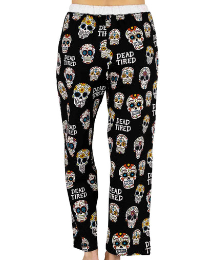 Lazy One Pajamas for Women, Cute Pajama Pants and Top Separates, Dead Tired, Sugar Skull