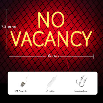 JFLLamp NO VACANCY Neon Signs for Wall Decor Neon Lights for Bedroom Led Business Signs Suitable for Hotels Christmas Birthday Party Unique Gift for Lover, 5V Power Adapter, 16 * 7.3 Inch(Red)