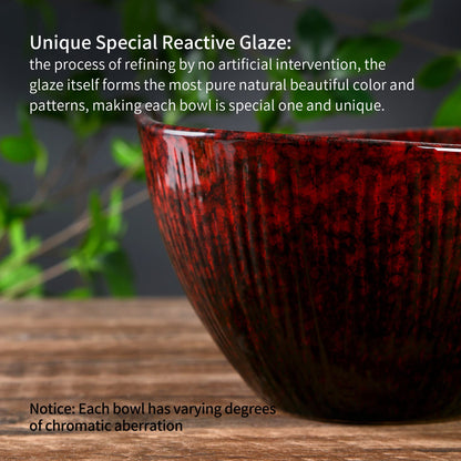 JH JIEMEI HOME Ramen Bowl with Chopsticks and Spoons, Ceramic Set of 2, Dishwasher Safe for Pho Udon Soba Noodle Salad Pasta, Special Reactive Glazed Crimson Bowls Set