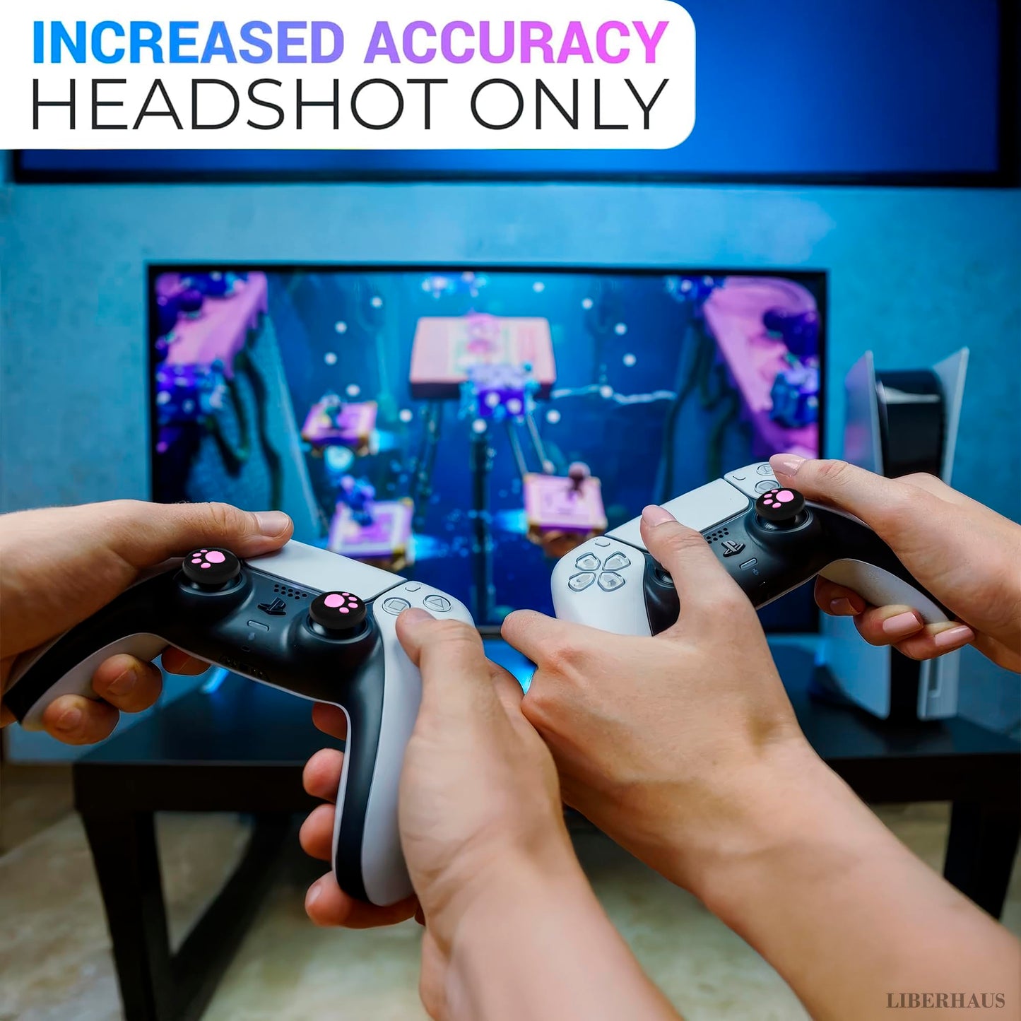 4Pcs Cat Paw Pink Ps5 Thumbstick Grips - Controller Accessories for Ps4, Ps3, Steam Deck, Xbox and Nintendo Switch – Cute Joystick Caps, Anti-Slip Silicone PlayStation 5 Trumb Grip